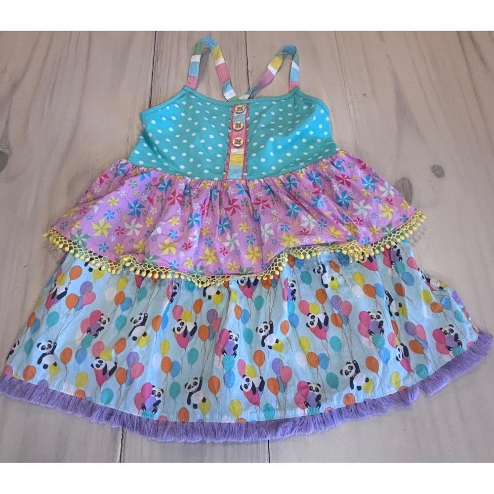 Matilda Jane Girls Panda Balloon Tiered Sundress Blue Pink 8 29143T